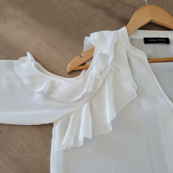Ivanka Trump Elegant Women Blouse Shirt Ruffles Cold Shoulder Tops - Picture 7 of 8